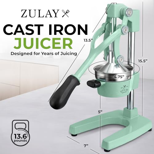 Image of Zulay Kitchen Cast Iron Juicer - Easy-to-Clean Heavy-Duty Manual Juicer, Professional Citrus Juicer - Stainless Steel Lemon Squeezer - Manual Citrus Press & Orange Squeezer - Orange Juicer - Mint