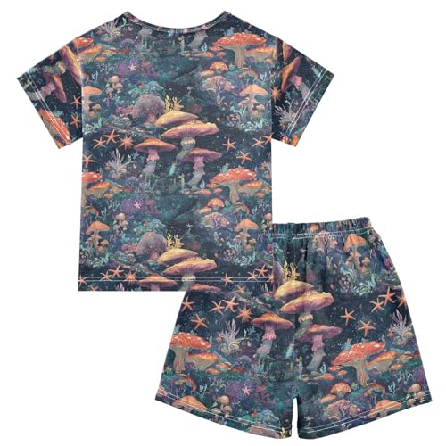 ALAZA Starfishes Mushroom Pajama Set Short Sleeve Sleepwear Soft Lounge Nightwear2