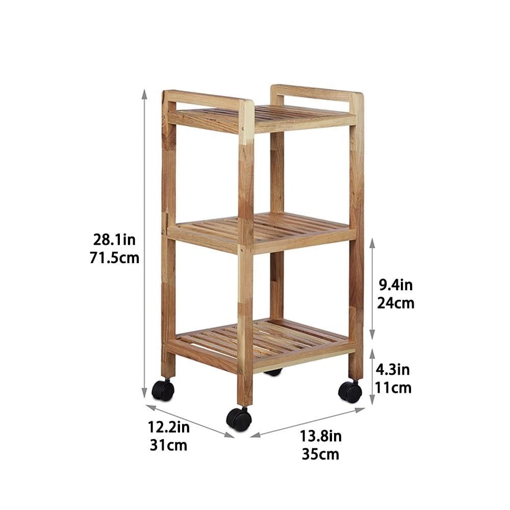 Sto Solut for Boo e altro ancora - Versatile carrello in legno a 3 livelli con ruote - Mensola salvaspazio per cucina, bagno e soggiorno