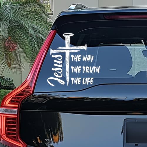 Jesus The Way The Truth The Life Christian Car Decal Sticker - Cross Sticker Jesus Decal, Christian Gift, Vinyl Car Decal for Car Truck Window Laptop Water Bottle (Large | 5.8")