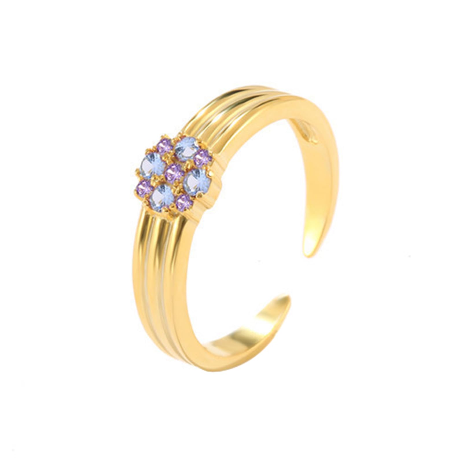 Anillos de oro para mujer, anillo abierto de oro amarillo de 9 quilates, 14 quilates y 18 quilates con topacio redondo y amatista