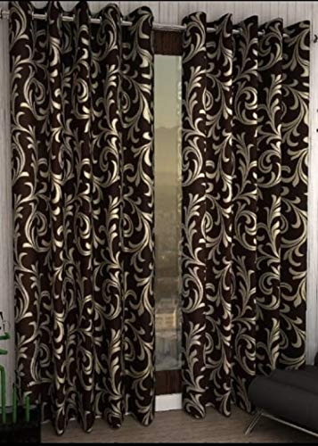 Image of Woah Polyester Floral Door Curtain Door Window Curtain Premium Polyester Weaved Parda Modern Parde for Living Room Bedroom Home Office Screens Eyelet Ring 9-feet (Brown D-2)