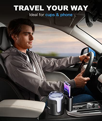 Ibytoc Cup Holder Expander For Car, [2 In 1] Adjustable Cup Holder Adapter With [Phone Holder], [Extra Large] Expandable Car Cup Station, Compatible With 32-40 Oz Bottles, Drinks, Mugs In 3.4-4.0” #TOP1