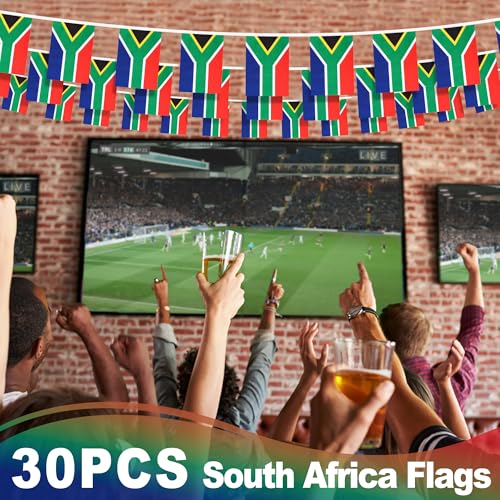 Image of South Africa String Flag Pennant Banner, Small Mini South African Flags Bunting Banner, National Country Decoration for School, Party, Sports Events, Patriotic Festival, 33 Feet 30 Flags