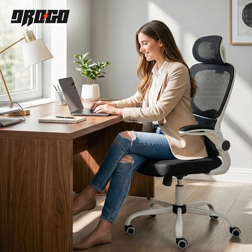 Image of DROGO Aerofly Premium Ergonomic Office Chair for Work from Home, 2D Headrest, High Back Computer Chair with Mesh, Flip-up Armrest, Recline,Adjustable Lumbar Support, Mesh Chair for Office(White Black)