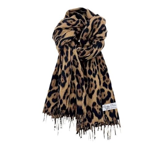 fdsmall Leopard Druck Schal für Frauen lange Wrap Schal Leopard Muster große Tierdruck Schals Wrap Tassel Schals 180 * 30 (Coffee)