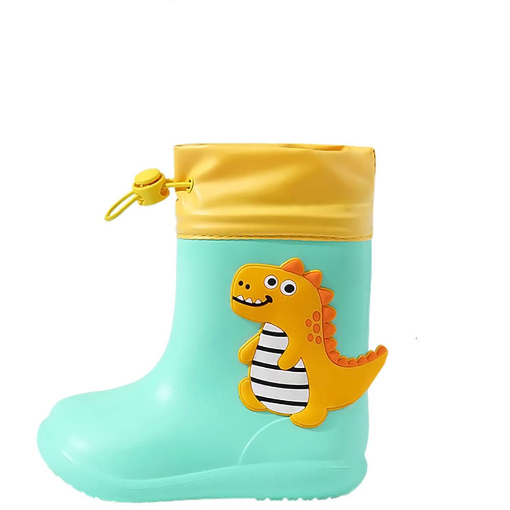 DRECAGE Dinosaur Rain Boots with Pull On Drawstring Closure for Kids Boy and Girl, Waterproof Non-Slip Unisex Children Wellies Wellington Rubber Rain Shoes Outdoors Light Green 11 UK Child A