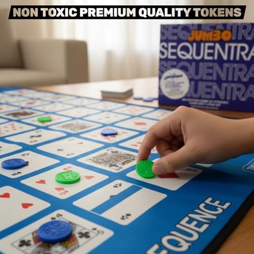 Image of Jumbo Sequntra Smart Sequence Board Game | Large Fabric Mat Strategy Game | Fun Learning Game for Kids & Adults | Family & Party Strategy Game | 2-8 Players