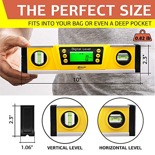 Digital Magnetic Level Tool - 10 Inch Torpedo Level and Protractor - Master Precision - IP54 Dustproof and Waterproof - Includes: 2 AAA Batteries and Carrying Case