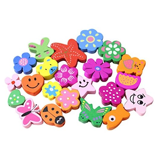MoGist 100 Unidades Botones Dibujos Animados Flores Mariquita Mariposas Estrellas Madera botón Knöpfe – Botones Infantiles para DIY Manualidades Costura