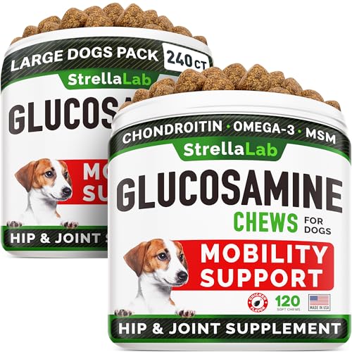 Glucosamine for Large Dogs - Joint Supplement Large Breed w/ Omega-3 Fish Oil - Chondroitin, MSM - Advanced Mobility Chews - Joint Pain Relief - Hip & Joint Care - Chicken Flavor - 240Ct - Made in USA