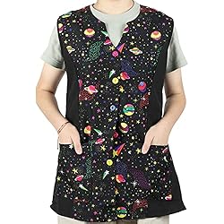 Batas De Trabajo Limpieza Casaca Señora Sin Mangas con Botón Uniforme Laboral Limpieza - con Dibujo Universo S