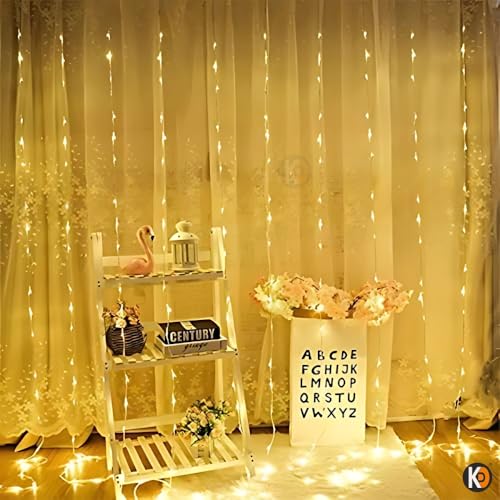 Image of K D Waterfall String led Light Curtain |180 LEDs, Warm Yellow, 10 feet L x 08 Ft H, 8 Modes, Plug Operated for Diwali /Navratri /Christmas for Indoor & Outdoor | (Waterfall Light Yellow)