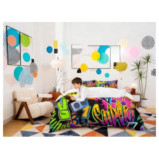Aminata kids Mikrofaser Bettwäsche Graffiti 135x200 Mädchen Jungen Jugendliche mit Reißverschluss - Bügelfrei - vorteilhaft für Allergiker - bunt blau 4 Hippie Cartoon Bettwäsche-Set Hip Hop Street Kultur Bettwäsche Set 135x200cm Graffiti Briefe Betten Set für Kinder Jungen Mädchen Teenager 2St.Reißverschluss Mikrofaser