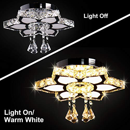 Modern Flower Crystal Chandelier Ceiling Light Steel Base K9 Crystal, Flush Mount Pendant Hanging Light Fixture For Living Dining Room Kitchen, Warm White 13.4" #TOP4