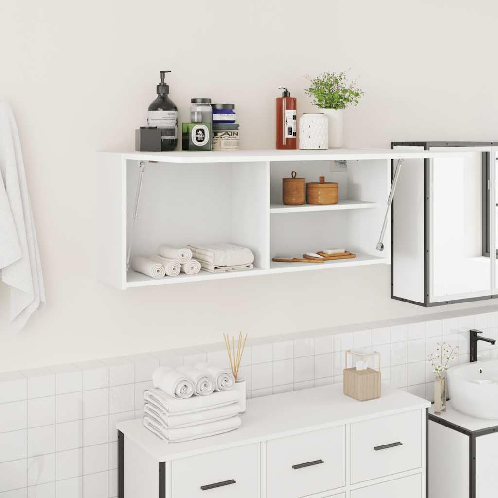 vidaXL Mueble de Pared de baño Madera ingeniería Blanco 100x25x40 cm, aparador de Pared de baño, Armario de Pared de Cuarto de baño, Armario de Almacenamiento de Pared de baño