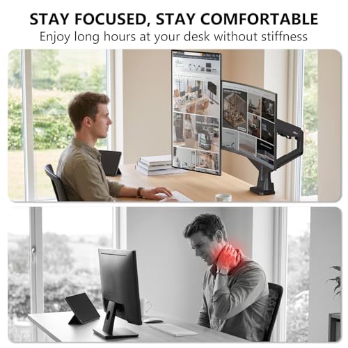 Image of WALI Adjustable Dual Monitor Arm for 13-43 inch Screens, 22 lbs per Arm | Ultrawide Monitor Arms for 2 Monitors, Full Motion with Tilt, Swivel, Rotation, C-Clamp /Grommet, VESA 75 /100mm (GSM002XLN)