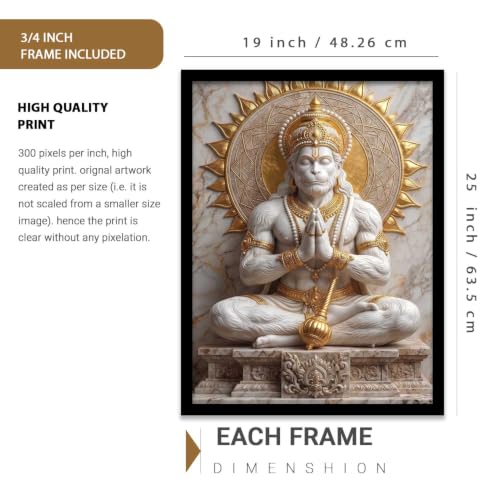 Image of CRAFTLYN Hindu God Wall Art WALL ART Prints Framed Spiritual Religious Paintings for Living Room, Pooja Room, Bedroom, Office, Meditation Room, Home Decor (Hanuman ji, 19 X25, Black)