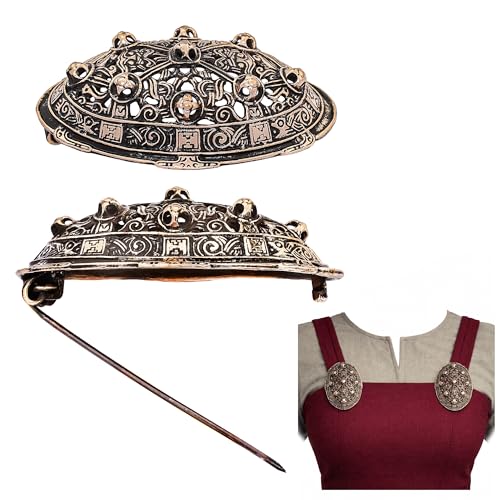 Broche tortue viking en bronze avec épingle pour cape ovale nordique et réplique de bijou