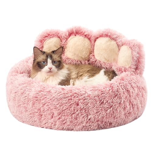 Jiupety Letto rotondo per cani gatti domestici a forma di zampa, cuccia per cani a ciambella calmante, medio Il diametro è 56 cm, comodo e morbido, lavabile in lavatrice, rosa