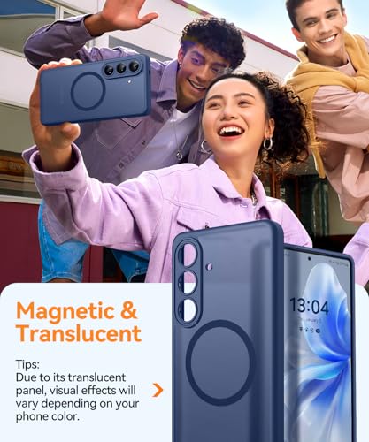 Image of CANSHN Designed for Samsung Galaxy S26 Case (6.3 inch), Upgraded [Full Camera Protection] [Compatible with Magsafe] [Translucent Matte] Shockproof Protective Phone Cover, Deep Blue