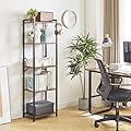 YMYNY Scaffale a 5 livelli, Libreria, Mensola a gradini, Alto 147 cm, Telaio in Metallo, Stile Industriale, per Soggiorno, Studio, Ufficio, Cucina, Retro marrone e nero HBC005H