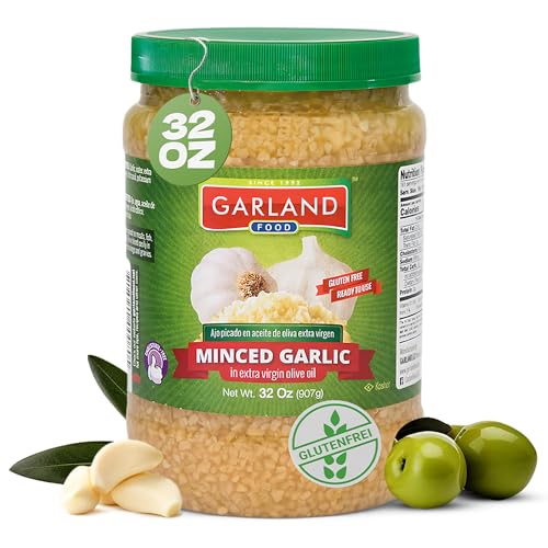 Garland Food Chopped Garlic in Jar - Convenient Garlic Chopped in Water for Cooking, Time-Saving Prep & Seasoned Dishes - Made in the USA (32 oz)