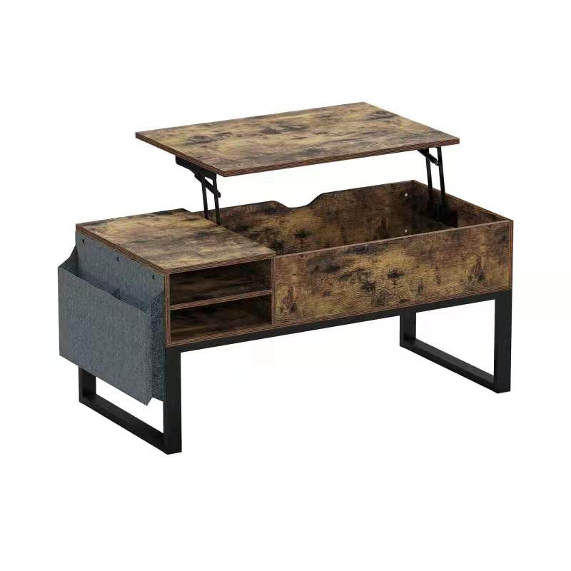 Photo 1 of Fashionoda Rustic Brown Lift Top Coffee Table with Hidden Compartment and Movable Storage Shelf, 39.4" Wood Top Central Table with Metal Fram and Side Pouch, Cocktail Table for Living Room,