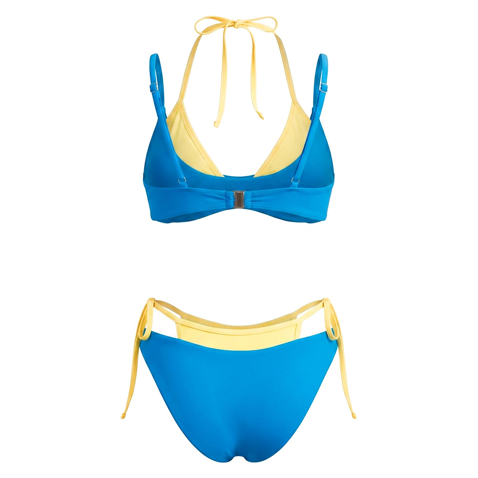 Sexy outfit Damski komplet bikini typu stringi wiązany na szyi Dwuwarstwowy strój kąpielowy z blokiem kolorów, wiązany po bokach na imprezę przy basenie na plaży