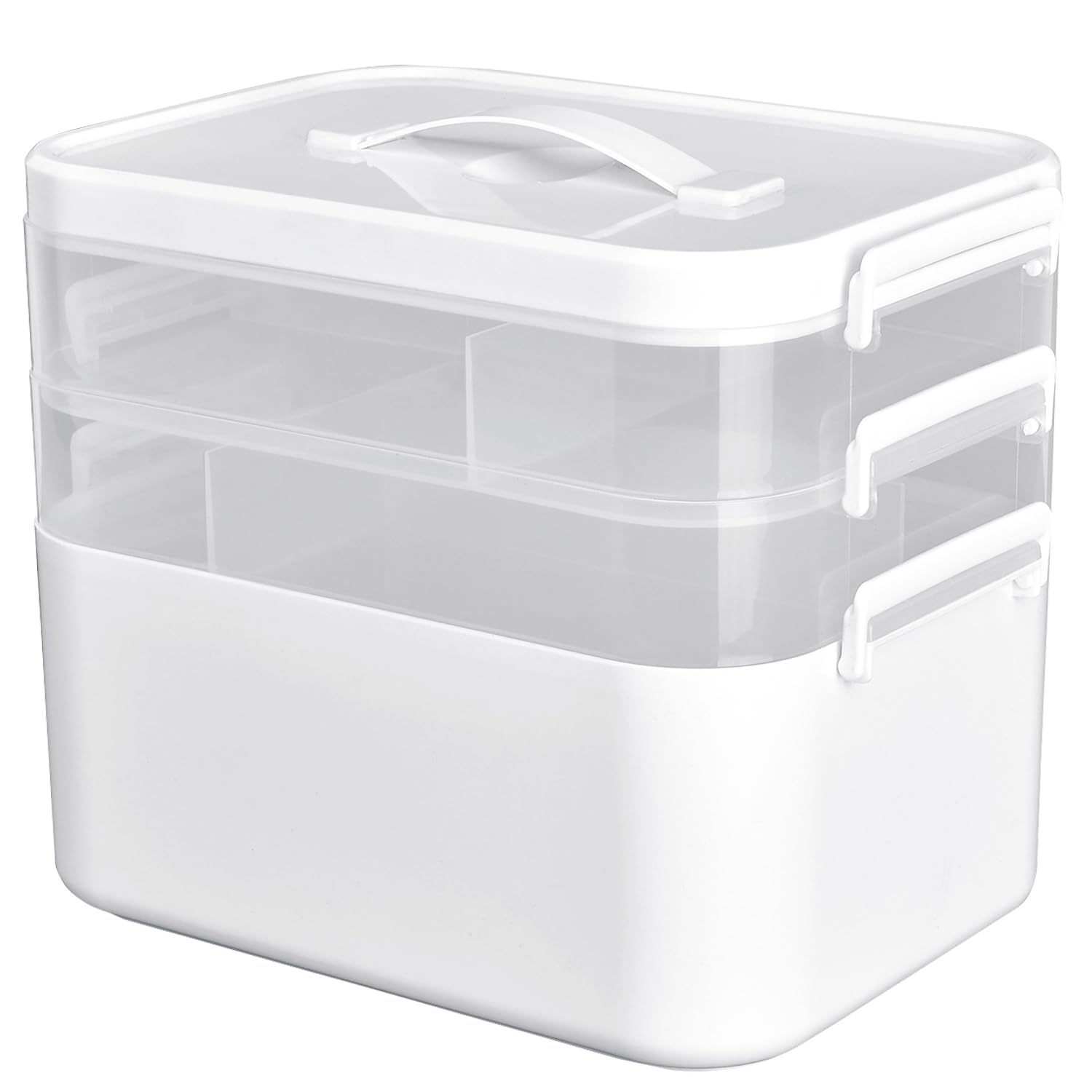 Medicine Storage Box, Large 3-Layer First Aid Boxes,Portable Medicine Boxes with Mini 6 Compartment,Household Medication Storage Box Medical Organiser for Home Office Car School (White)