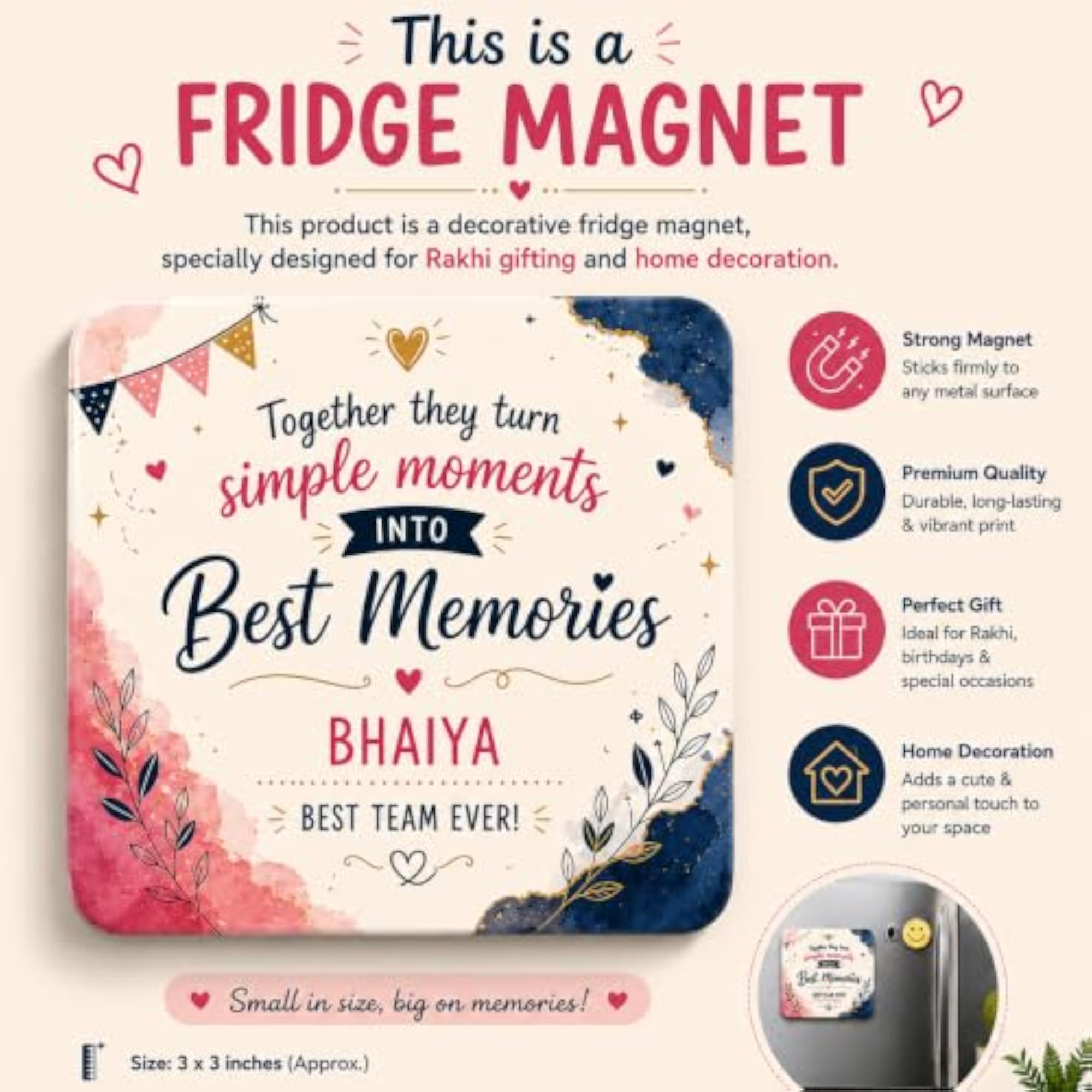Premium Designer Rakhi Combo with Fridge Magnet, Rakshabandhan Gift Set