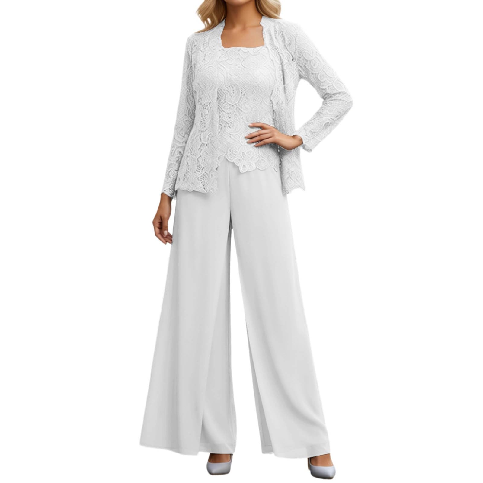 Elegante cardigan in pizzo Abito da sera a tre pezzi per elegante chiffon trasparente della sposa con design a strati e sofisticato