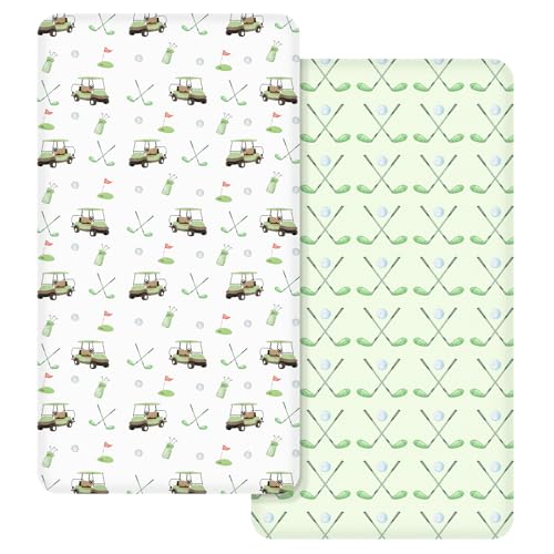 CroBlissful 2 Pack Golf Baby Crib Fitted Sheet 52'' x 28'' Stretchy Neutral Fitted Crib Mattress Sheet Baby Bedding for Standard Mattress Gift Set