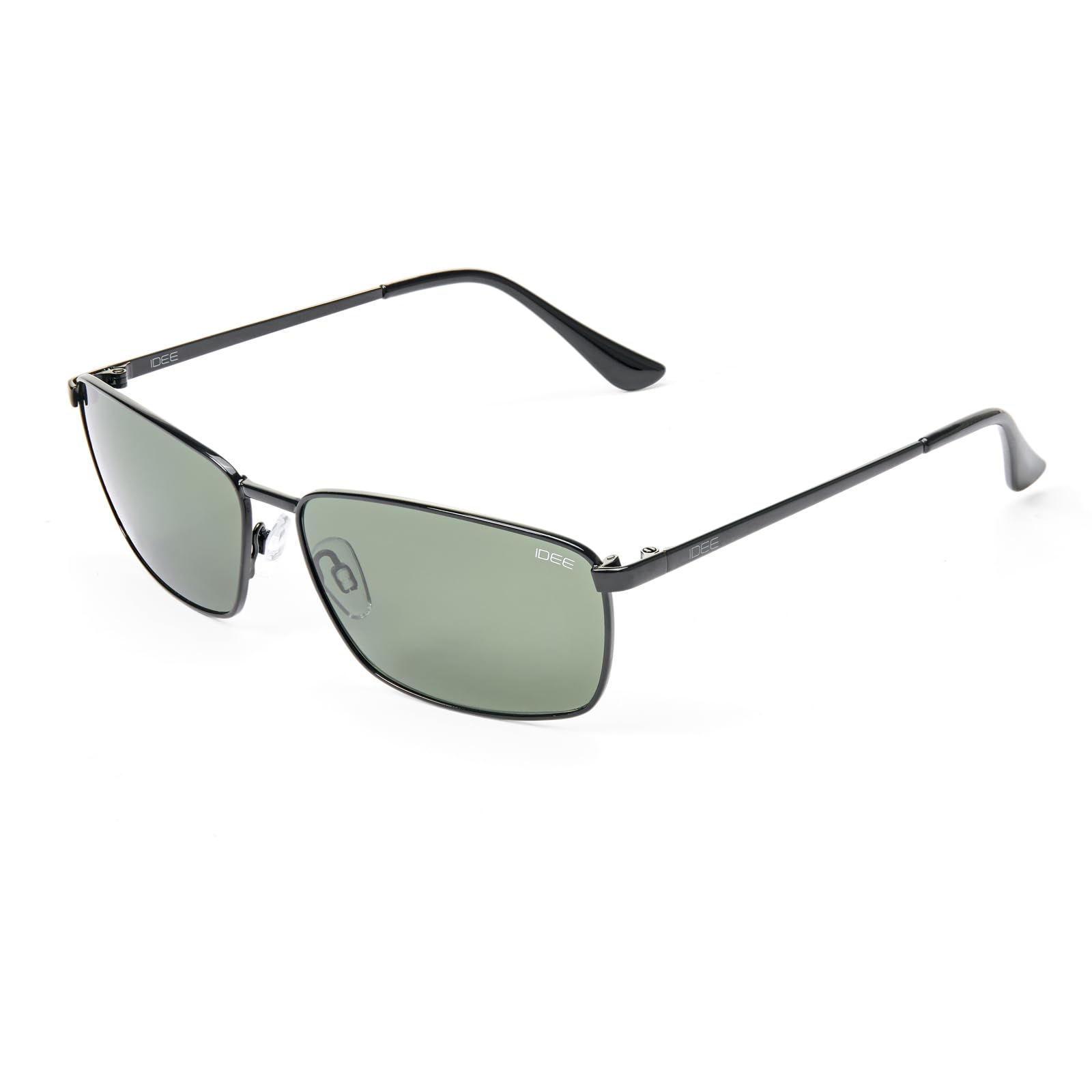 idee sunglasses| 100% UV protected | Solid | Full Rim | Rectangular | Men | Large | Shiny Black Alloy Metal Frame | Green Polycarbonate Lens-picture-11