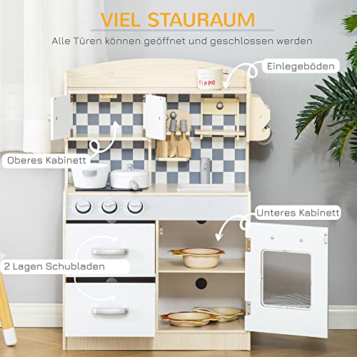 HOMCOM Kinderküche Spielküche aus Holz Küchenspielzeug mit Zubehör Nebelbildung Wasserspray Lichter Musikspielküche Spielzeugset für 3–6 Jahre 54,5 x 29 x 80 cm – Bild 6