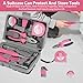 13/24Pcs Household Repair Tool Kit, Durable Hammer and Allen Key Set Multi-Purpose Pink Home Hand Tool Set with Electrical Tape Screwdriver Test Pen Plier Bits (24-Piece Set)