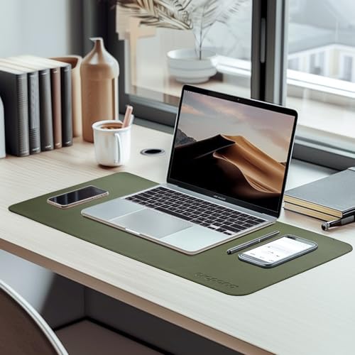 Image of AROPANA Anti-Slip Extended Mouse Pad | PU Vegan Leather Desk Mat | Large Computer Desk Protector Pad with Suede Base for Keyboard, Laptop, Office & Home (90x45CM, Deep Green)