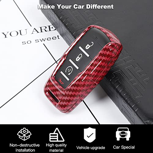 Image of Key Fob Case Cover Key Bag Holder Protection Shell Accessories for Dodge RAM 2018-2026,Red Carbon Fiber