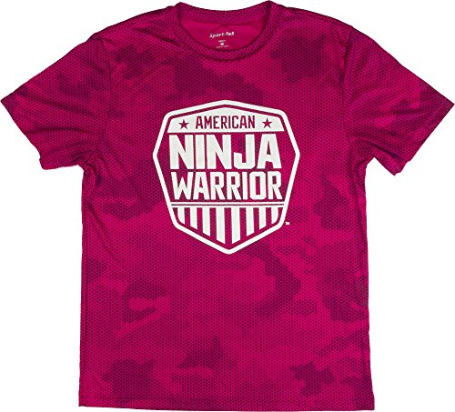 American Ninja Warrior Kids Camo Short Sleeve Performance T-Shirt (Small, Pink)