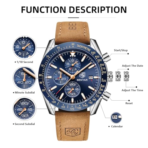 Miniatura 5 de BENYAR Relojes Hombre Analógico Cronografo Impermeable Luminoso Fecha Reloj Pulsera Hombre Negocios Casual Relojes Elegante Regalo para Hombre