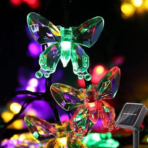 Image of AERYS Solar String Lights Outdoor 21 Ft 30 LED Solar Butterfly Lights with 8 Lighting Modes LED Butterfly Fairy Light for Garden Yard Lawn Patio Party Decor (Multicolor)