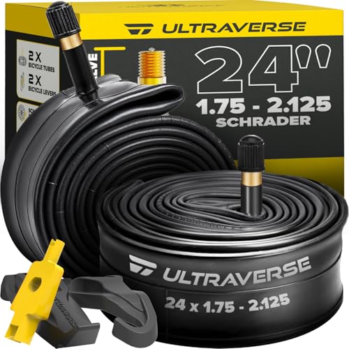 Ultraverse 24 Bike Inner Tubes 24 x 1.75 1.95 2.10 2.125 Butyl Rubber Bicycle Tubes with Schrader Valve Compatible with Cruiser City Kids BMX & Mountain Bikes Set of 2