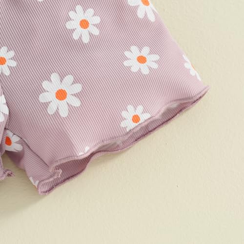 Image of Ayalinggo Baby Girl Summer Outfits Short Sleeve Lettuce Trim Floral Tops + Shorts Set Infant Clothes