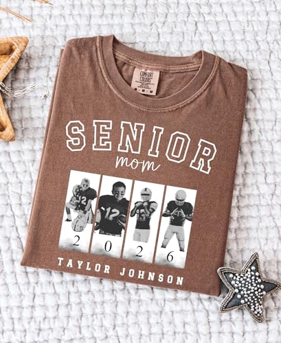 Custom Photo Senior Football Mom Shirt, Personalized Football Shirts for Women, Matching Family Senior Mom Dad Grandma Grandpa Shirt Class of 2026, Game Day Gifts for Mom White3