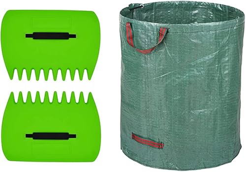CFH-ALLEZ - 1 par de garras de césped con hojas recogidas + 1 paquete de 72 galones reutilizable verde claro bolsa de jardín