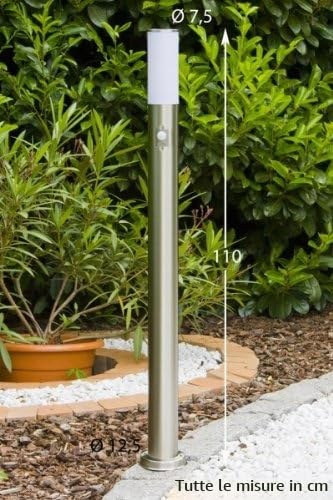 Lampada da esterno Caserta con rilevatore di movimento, lampada a base moderna in acciaio inox, luce di percorso 110 cm, lampada da giardino, E27, illuminazione da giardino IP44, senza lampadina/e