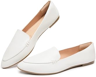 FINIWOR Loafers for Women Flats Shoes Women Pointed Toe Dress Shoes Comfortable Memory Foam Penny Loafers Slip On Shoes(White US7)