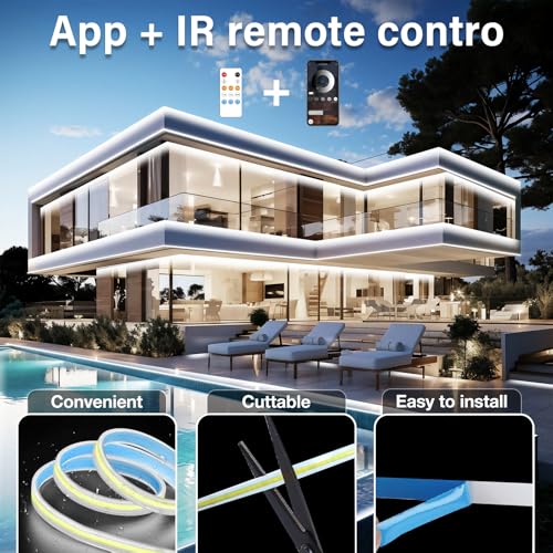 Letianpai 100FT COB OUTDOOR LED STRIP LIGHTS Waterproof 6500K,Dimmable Bright White,Ip68 Outside Led Light Strips Waterproof With Bluetooth App Remote Control,Music Sync Exterior Led Rope Lights thumb #3
