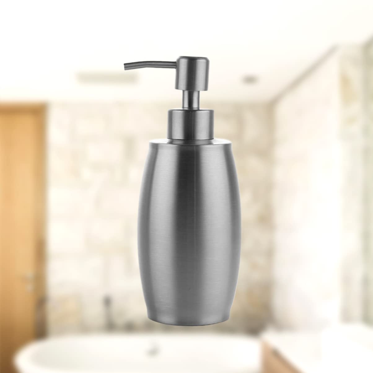 SOLUSTRE Metal Pump Bottle Dispenser for Soap Lotion Oval Shape Container for Bathroom Kitchen Office Restaurant Silver Design for Shampoo Body Wash