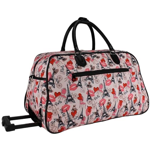 Rolling Duffel Bag 21 Inch Carry On Travel Duffel Bag with Wheels Pink2